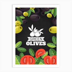 Green Olives - olives poster, kitchen wall art 1 Art Print