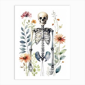 Floral Skeleton Watercolor Painting (1) Art Print