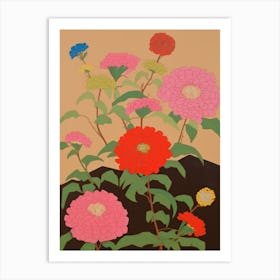 Zinnias Flower Big Bold Illustration 3 Art Print