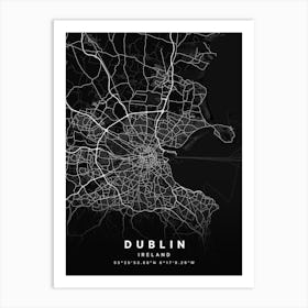 Dublin Ireland Black Map Art Print