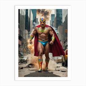 Luchador Power: Giant Wrestler's City Invasion Art Print