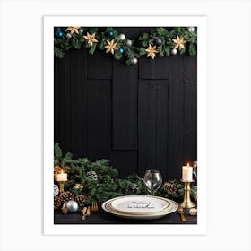 Festive Winter Celebration Table Setting Featuring A Seasonal Ornament Adorned Fir Tree As The Cent (1) Art Print