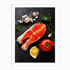 Fish steak — Food kitchen poster/blackboard, photo art Art Print