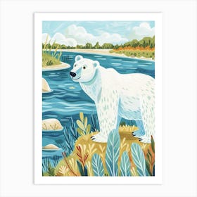 Polar Bear Standing On A Riverbank Storybook Illustration 1 Art Print