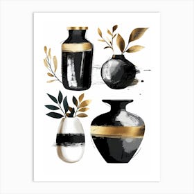 Black And Gold Vases Art Print