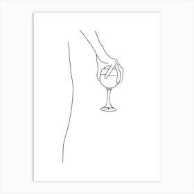 Holding Wine Glass Lineart Art Print