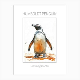 Humboldt Penguin Livingston Island Watercolour Painting 1 Poster Art Print