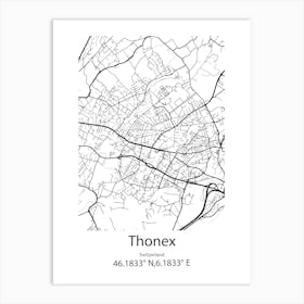 Thonex,Switzerland Minimalist Map Art Print