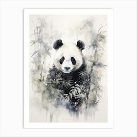 Panda Art In Sumi E (Japanese Ink Painting) Style 4 Art Print
