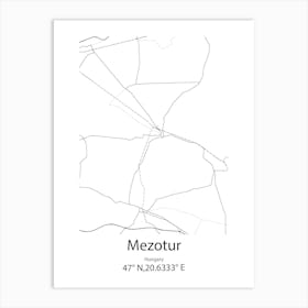 Mezotur,Hungary Minimalist Map Art Print