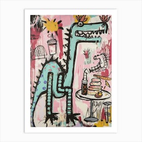 Abstract Pink Blue Graffiti Style Dinosaur Picnic 3 Art Print