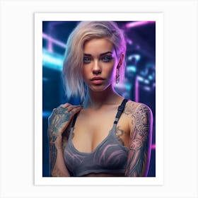 Hot Blonde Cyberpunk Girl Art Print