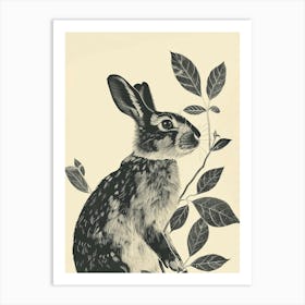 Californian Blockprint Rabbit Illustration 1 Art Print