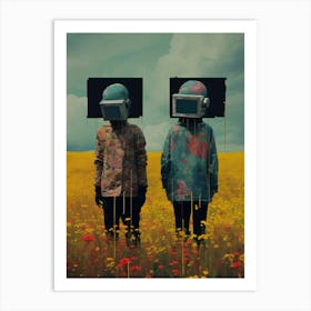 Two People In A Field - tv robots Art Print