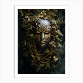 Mask With Golden Leaves. Art Print