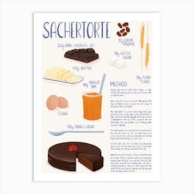 Sachertorte Recipe Illustration Art Print