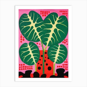 Pink And Red Plant Illustration Swiss Cheese Plant 2 Art Print
