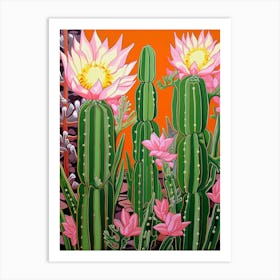 Mexican Style Cactus Illustration Chamaecereus Silvestrii Cactus 2 Art Print