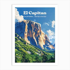 El Capitan Yosemite Valley Travel Art Illustration Poster