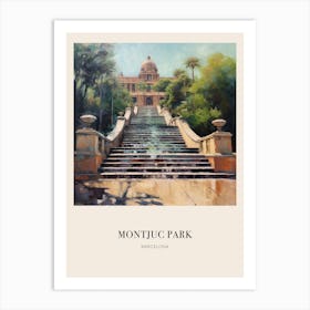 Montjuc Park Barcelona 3 Vintage Cezanne Inspired Poster Art Print