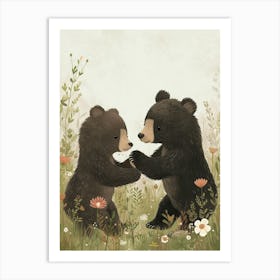 American Black Bear Two Bears Playing Together Storybook Illustration 4 Art Print