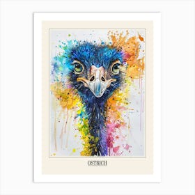 Ostrich Colourful Watercolour 3 Poster Art Print