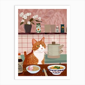 Cat And Ramen In The Kitchen 1 Art Print