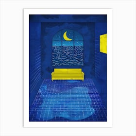 Yellow Couch In A Blue Room Art Print