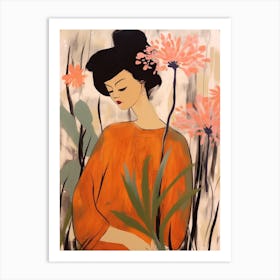 Woman With Autumnal Flowers Agapanthus 1 Art Print