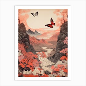 Red Tones Butterfly Japanese Style Painting 1 Art Print