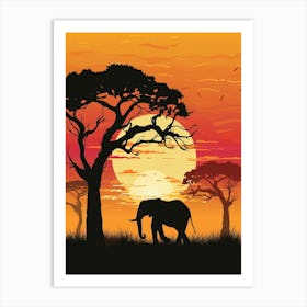African Elephant Sunset Silhouette 5 Art Print