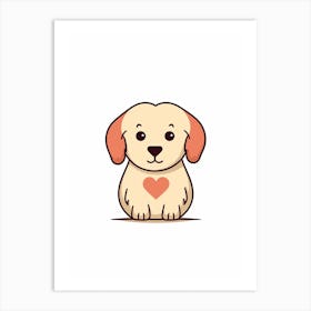 Kawaii Cute Dog Heart Line Illustration Art Print