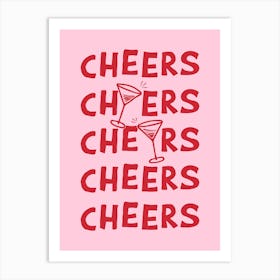 Cheers Cocktail Drinks in Pink and Red Art Print