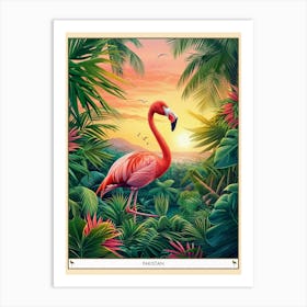 Greater Flamingo Pakistan Tropical Illustration 4 Poster Art Print