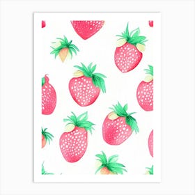 Strawberry Repeat Pattern, Fruit, Pastel Watercolour Art Print
