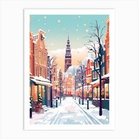 Vintage Winter Travel Illustration Amsterdam Netherlands 1 Art Print