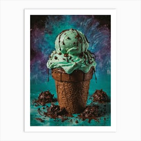 Ice Cream Cone With Chocolate Sauce Art Print