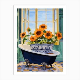 A Bathtube Full Of Sunflower In A Bathroom 4 Art Print