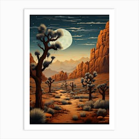  Retro Illustration Of A Joshua Trees At Night 1 Art Print