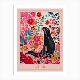 Floral Animal Painting Harp Seal 3 Poster Art Print