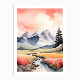 Tranquil Mountains In Minimalist Watercolor Vertical Composition 47 Art Print