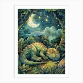 Dinosaur Sleeping Under The Stars Watercolour Storybook Painting 2 Art Print