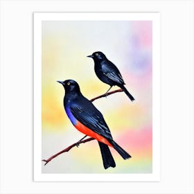 Blackbird 2 Watercolour Bird Art Print