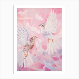 Pink Ethereal Bird Painting Hermit Thrush 3 Art Print