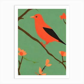 Blackbird Midcentury Illustration Bird Art Print