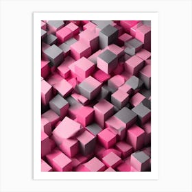 Pink And Grey Cubes Art Print