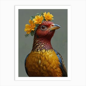 Bird With A Flower Crown European Robin 3 Art Print