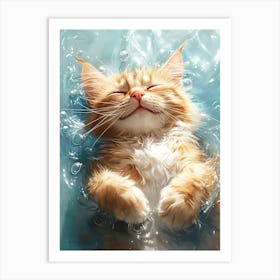 Happy Orange Cat Floating on Water 7 Art Print