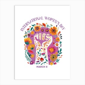 International Women's Day Floral Fist Inspire Inclusion Art Print