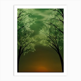 Sunset With Trees Art Print